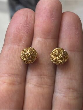 Filigree Stud Ball Earrings 18K Yellow Gold Filled